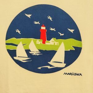 Medium Marushka Lighthouse Hand-Printed Cotton White Graphic Tee Vintage vibe
